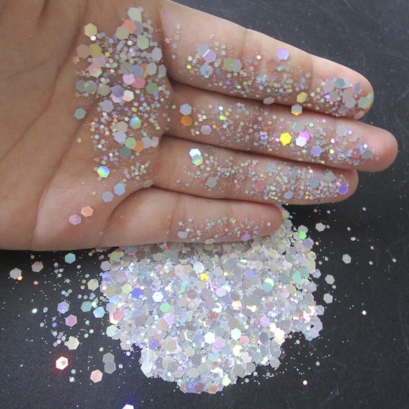 Nail Tips Kit 500pc Holographic Glitter Flakes - Picture 6 of 7